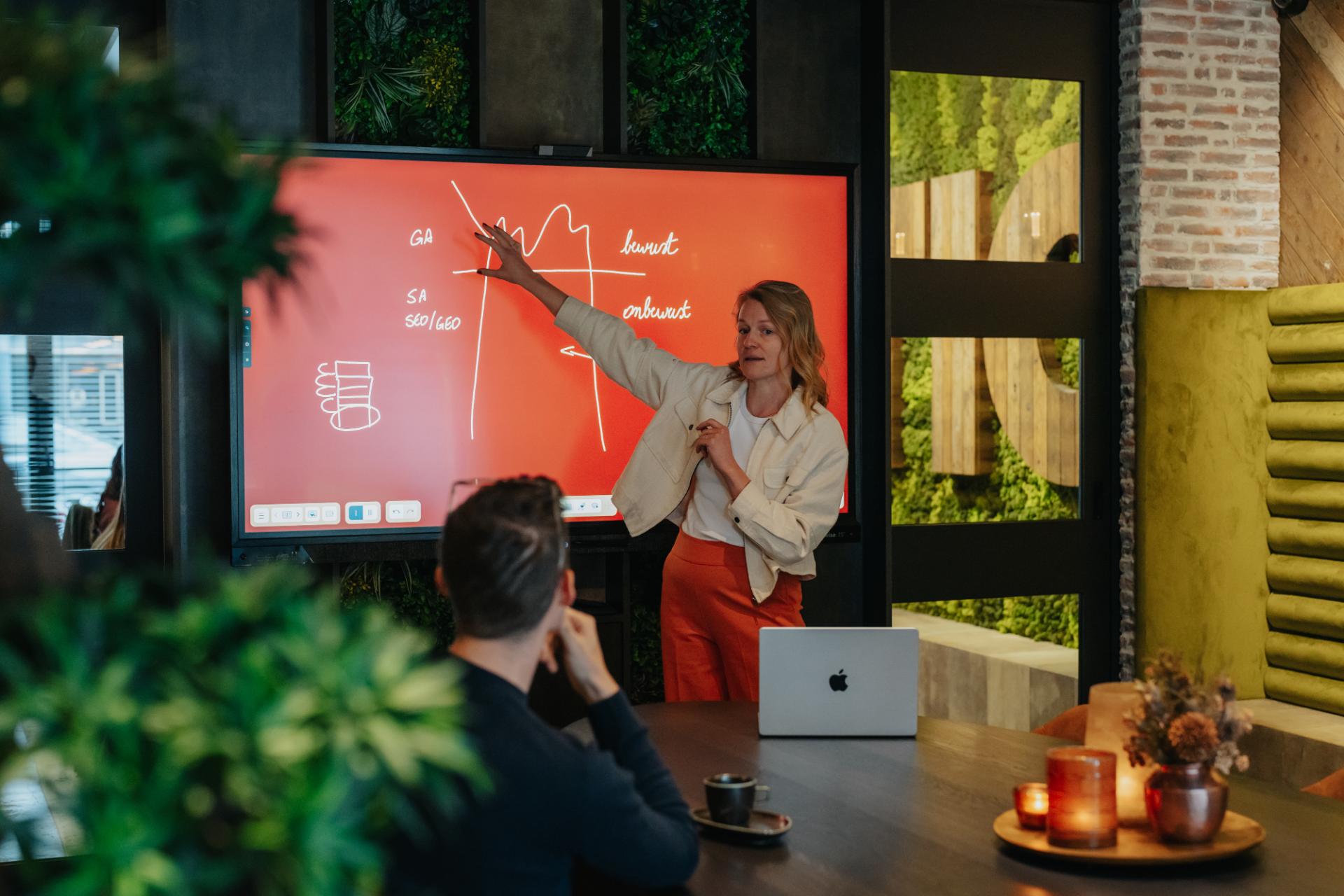 Presentatie van website strategie en online groei op scherm